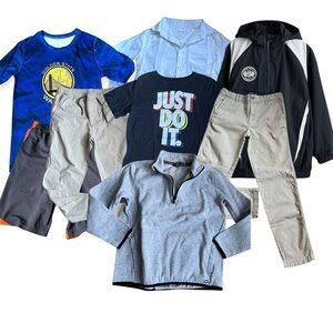Lot of 8 boys uniform khaki pants tees Nike H&M sweatshirt jacket size M-L 10-16